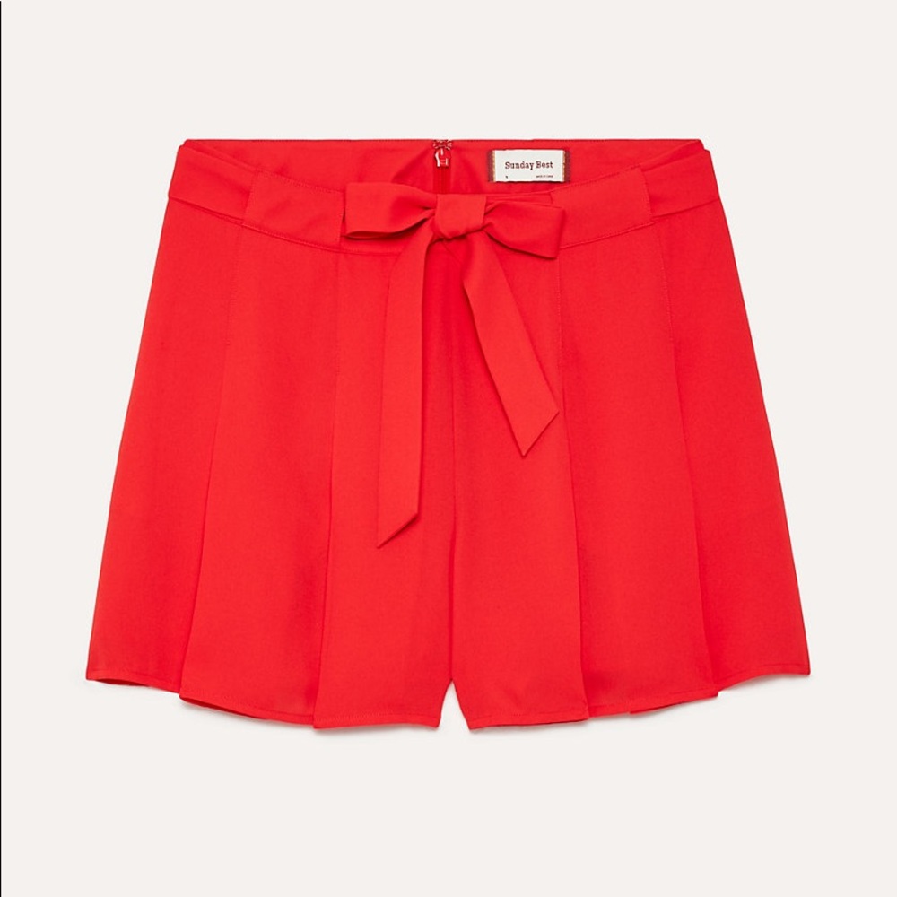 Aritzia Sunday Best Westley Red Tie-Waist Pleated Shorts